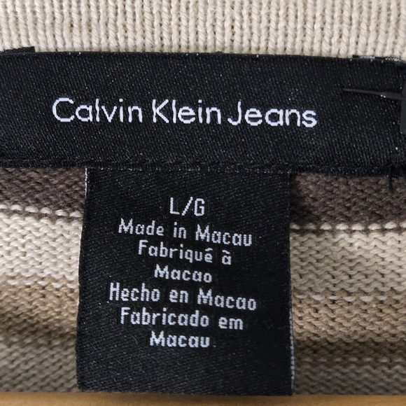 CALVIN KLEIN Jeans sweater size large mens striped brown and tan - Picture 5 of 9